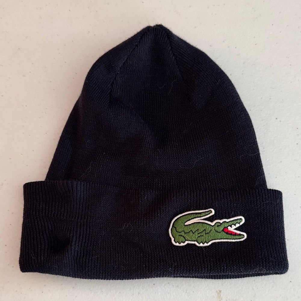 Navy Blue Lacoste Beanie with large Crocodile Logo